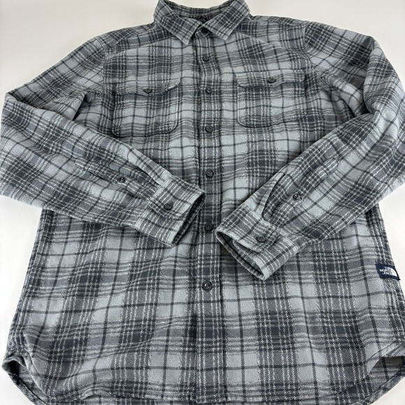 The North‎ Face Flannel Shirt Mens Medum Gray Plaid Long Sleeve Midweight - Picture 1 of 12